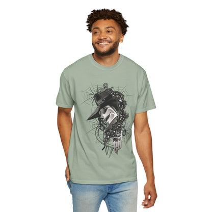 Plague Doctor Graphic T-Shirt — Dark Gothic Mask Illustration