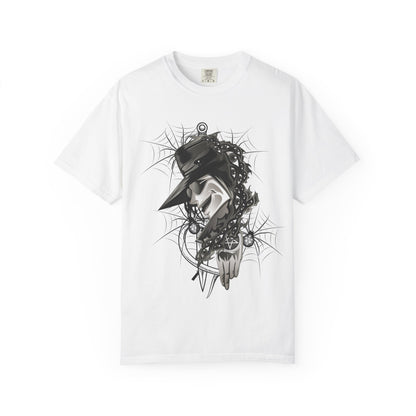 Plague Doctor Graphic T-Shirt — Dark Gothic Mask Illustration