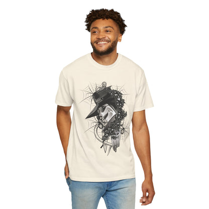 Plague Doctor Graphic T-Shirt — Dark Gothic Mask Illustration