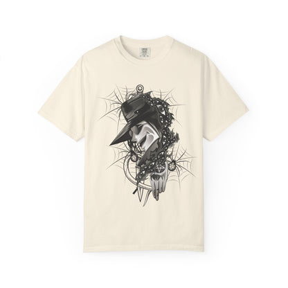 Plague Doctor Graphic T-Shirt — Dark Gothic Mask Illustration