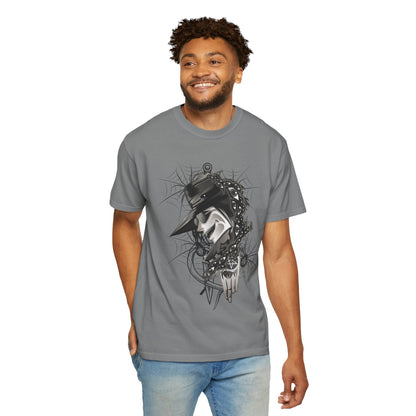 Plague Doctor Graphic T-Shirt — Dark Gothic Mask Illustration