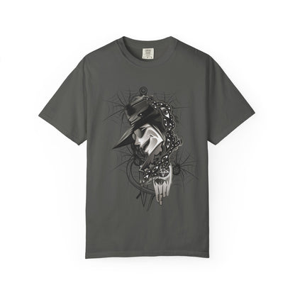 Plague Doctor Graphic T-Shirt — Dark Gothic Mask Illustration