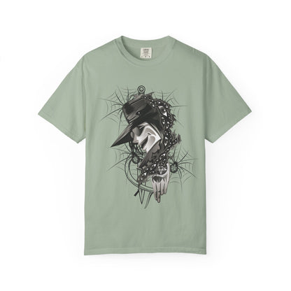 Plague Doctor Graphic T-Shirt — Dark Gothic Mask Illustration
