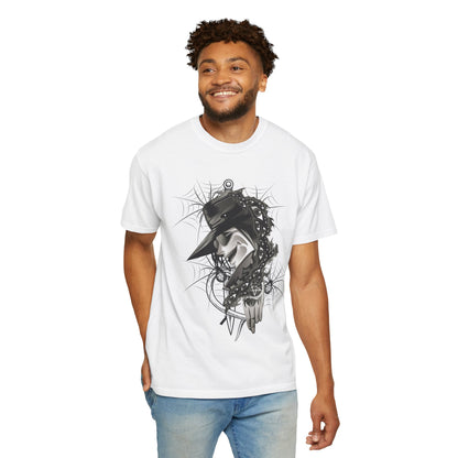 Plague Doctor Graphic T-Shirt — Dark Gothic Mask Illustration