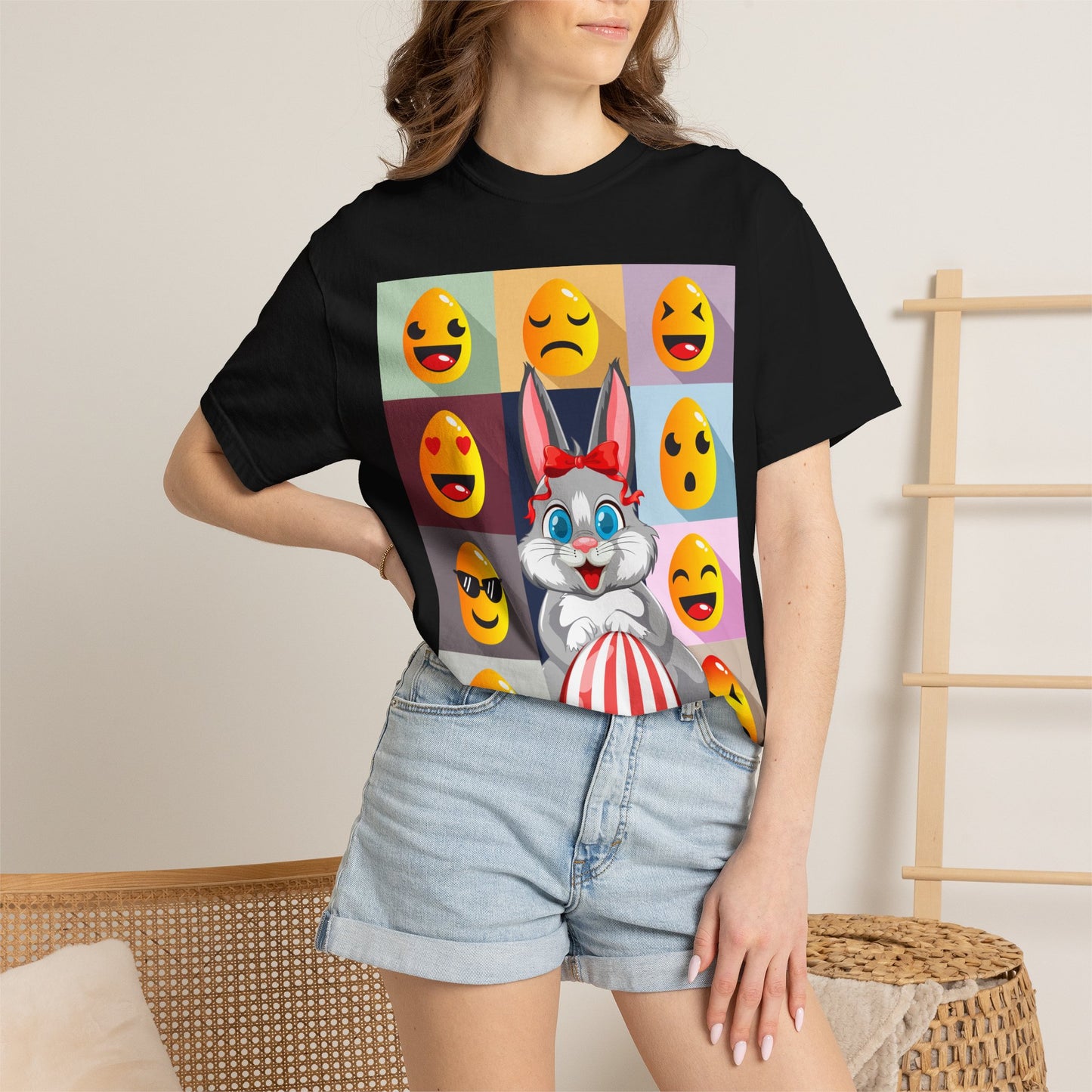 Easter Bunny Pop-Art T-Shirt — Cute Bunny with Emojis Graphic